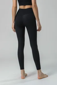 Pantalon yoga taille haute femme legging de sport noir avec poches fitness entrainement