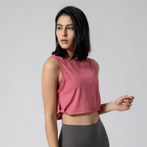 Dames Actief Yoga Tanktop Halternek Mouwloos Kort Nylon Spandex Fitness Workout Atletisch Gym Vest