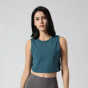 Dames Sport Yoga Tank Top Effen Kleur Losse Fitness Crop Top Workout Sportkleding