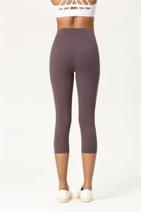 Hohere Taillierte 3/4 Yoga Leggings fur Damen, blickdichte elastische Sport Capris Hose.