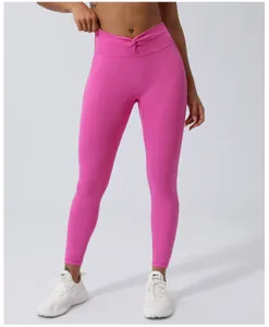Leggings da yoga rosa vita incrociata donna fitness corsa palestra sportivi pantaloni