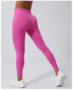 Leggings da yoga rosa a vita alta, pantaloni sportivi modellanti per fitness e corsa.