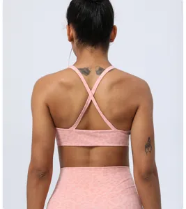 Soutien-gorge de sport imprimé léopard rose dos, haut de fitness yoga confortable.