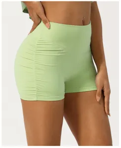 Shorts de yoga con fruncido de talle alto para mujer sin costuras push up fitness