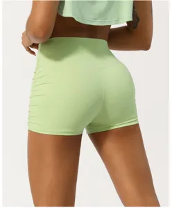 Shorts de yoga de talle alto con fruncido para mujer, pantalones deportivos de fitness.