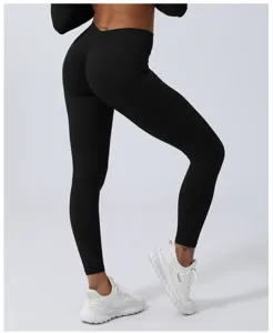 Nahtlose V-Taille Push-Up Yoga Leggings Fitness Sporthose Schnelltrocknend Laufhose Damen