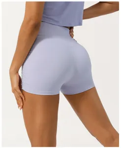 Pantalones cortos de yoga fruncidos de cintura alta para mujer, shorts deportivos sin costuras.