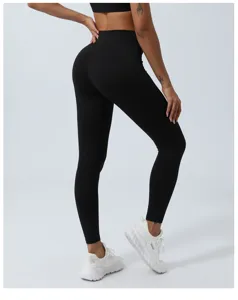 Pantaloni da yoga neri a vita alta da donna, leggings sportivi modellanti push-up fitness.