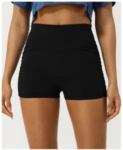 Shorts de yoga de cintura alta fruncidos para mujer fitness deportivos ajustados.