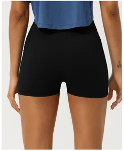 Pantalones cortos de yoga de talle alto para mujer, leggings deportivos negros fitness.