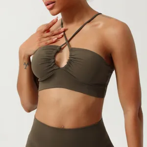 Reggiseno Sportivo Donna Schiena Incrociata Traforato Imbottito Fitness Yoga Allenamento Top Traspirante Nylon Spandex Abbigliamento Palestra