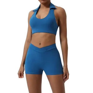 Women Yoga Workout Activewear Set Halter Backless Crop Top And High Waist Butt Lifting Pants Sports Gym Outfit