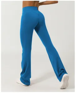 Detailansicht der hochtaillierten Schlag-Yogahose, V-Taille Bootcut Leggings für Fitness.