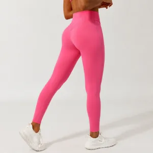 Damen Kreuz V-Taille Yogahose Nahtloses Po-Lift Schnelltrocknend Aktive Fitness Workout Gym Sport Leggings