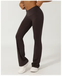 Damen Crossover High Waist Schlaghose atmungsaktive sportliche Yoga Leggings Hose.