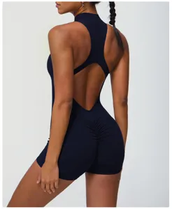 Open rug eendelige yoga-jumpsuit, strakke fitness-body met perzik-heupontwerp voor dames.