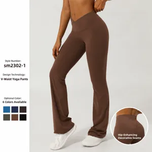 Damen Crossover V-Taille Schlag Yogahose Hohe Taille Po-Liftend Sport Fitness Hose Lässige Sportbekleidung Unterteile