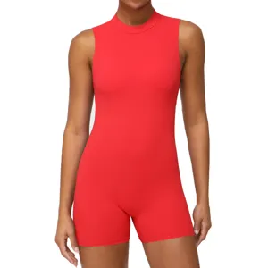 Femme rouge sans manches athlétique yoga combinaison serré fitness romper vêtements de sport