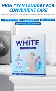 Pastilles blanchissantes pour vêtements blancs, détachant et lingettes de protection des couleurs.