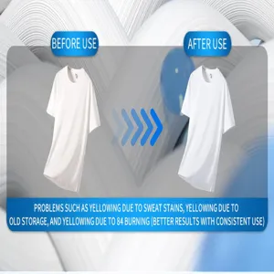 Vue détaillée de la feuille blanchissante pour vêtements blancs avec effet avant-après