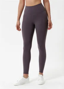 Leggings da yoga a vita alta da donna in grigio viola, pantaloni fitness sportivi.