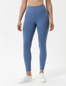 Leggings da yoga a vita alta da donna, pantaloni sportivi elastici, blu palestra fitness.