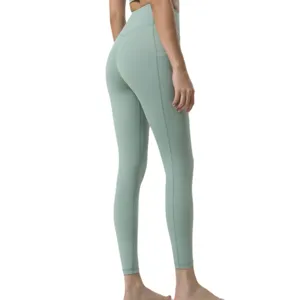 Leggings de yoga de tiro alto para mujer con bolsillos laterales, verde salvia, tobilleros.