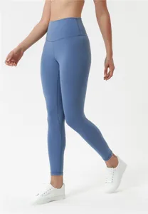 Leggings sportivi elastici vita alta pantaloni da yoga blu fitness vestibilita slim