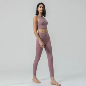 Ensemble de yoga nude pour femme taille haute avec poche fitness course sport tenue