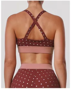 Soutien-gorge de sport à pois pour femme dos croisé fitness yoga haut court respirant