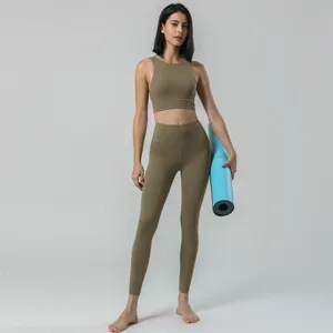 Ensemble de yoga femme taille haute fitness vetement sport workout gym haut et legging