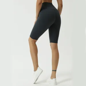 Shorts de yoga taille haute pour femmes, short de sport sans couture gris confortable.