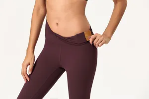 Damen High Waist Crossover Yogahose mit Tasche sportliche Fitness Leggings lang