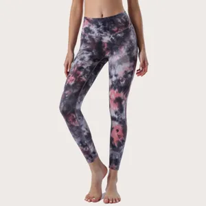 Leggings de yoga tie and dye taille haute femme sensation nue fitness vue principale