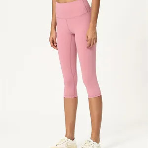 Damen High Waist Capri Yoga Hose Beidseitig Geraut Sport Sportleggings
