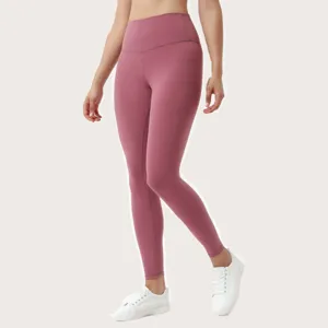Pantaloni da yoga rosa a vita alta da donna, leggings sportivi modellanti per fitness.
