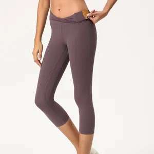 Damen hohe Taille verkürzte Yogahosen, butterweiche doppelt gebürstete Leggings mit Tasche.