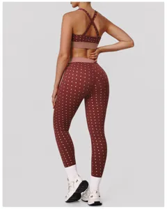 Women polka dot yoga set sports bra high waist leggings activewear gym fitness active wear