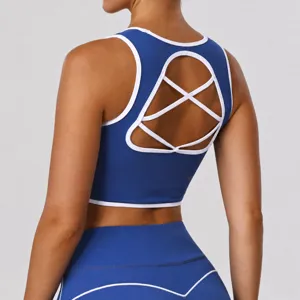 Donna reggiseno sportivo fitness activewear schiena incrociata yoga crop top imbottito