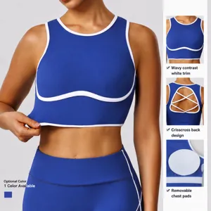 Reggiseno sportivo contrasto imbottito senza ferro fitness yoga top sportivo donna