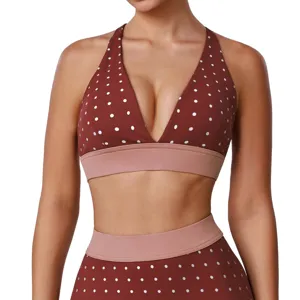 Ensemble de yoga soutien-gorge de sport à pois pour femme fitness entraînement gym