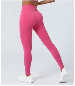 Dames hoge taille butt lift roze yogabroek, elastische sneldrogende fitness sportlegging.