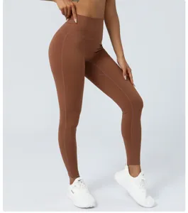 Hoge taille sneldrogende yoga broek fitness hardlopen workout tights bruine sportkleding