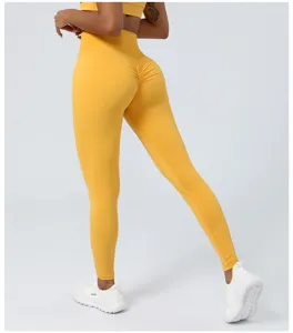 Hochgehende High Waist Scrunch Butt Yoga Leggings für Damen elastische Fitnesshose Detail.