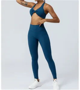 Completo yoga da donna leggings vita alta e reggiseno sportivo incrociato abbigliamento.