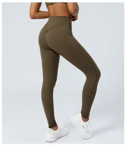 Gedetailleerd overzicht van hoge taille yoga legging met vormende naden voor billen.