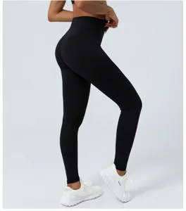 Schwarze Yoga-Hosen mit hohem Bund, bequeme Fitness-Leggings für Damen, figurbetont und elastisch.