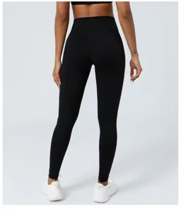 Schwarze Damen Yoga Leggings mit hohem Bund, Bauchweg Sport Hosen für Fitness und Training.