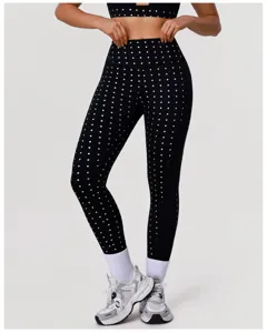 Zwarte zilveren stippen hoge taille fitness yogabrok en sportbeha sportkleding vrouwen