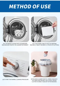Feuilles de blanchiment pour linge blanc, tablettes anti-taches pour un nettoyage en profondeur.